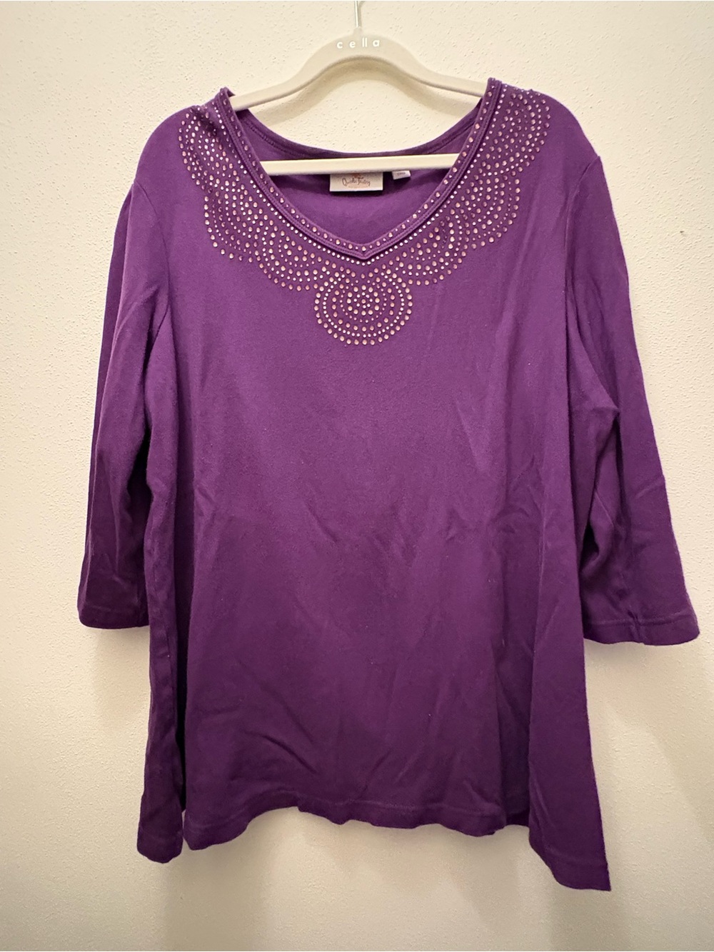 Women's Purple Embellished V-Neck Tunic Top